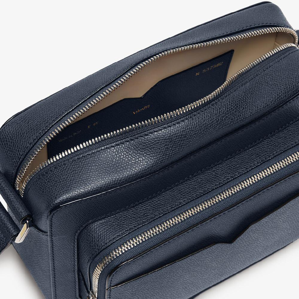 Valextra Borsetta Reporter in Pelle Blu con zip | Valextra V-Line Pezzi Unici