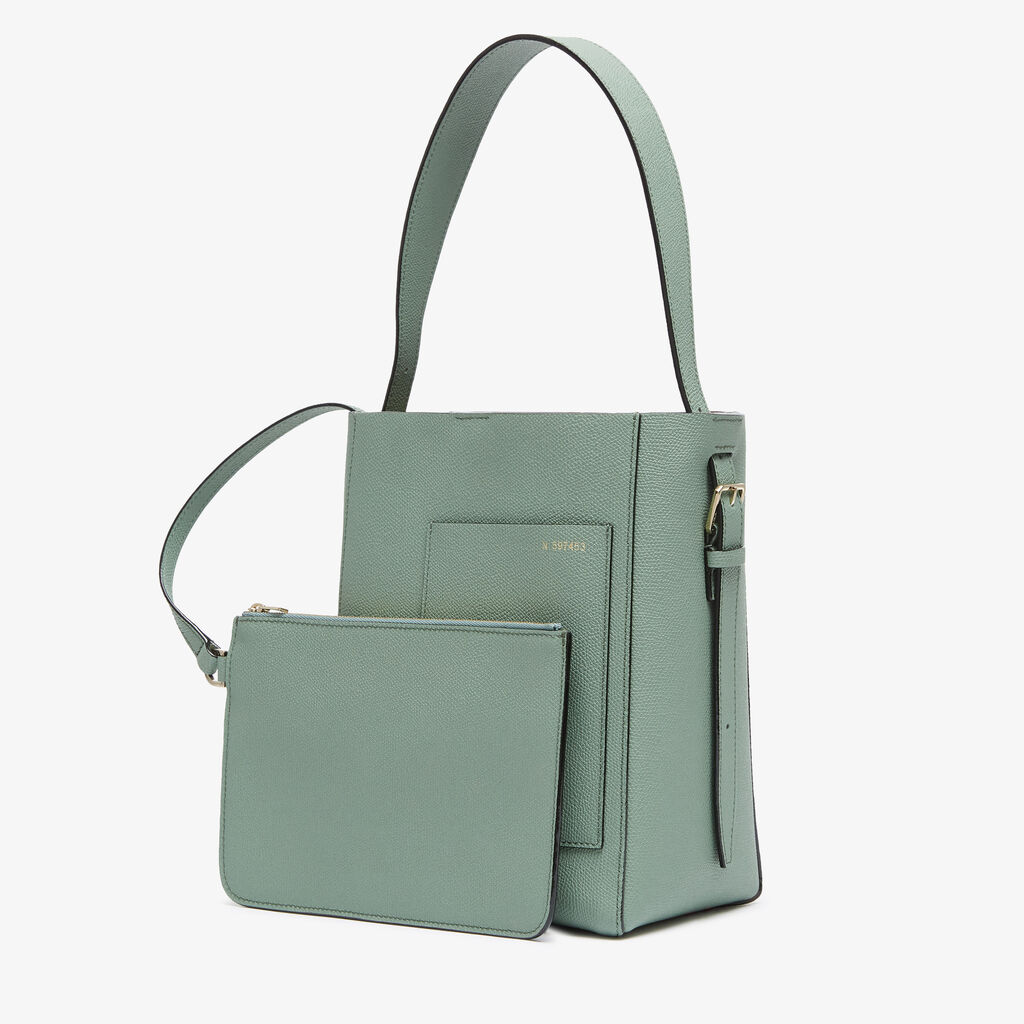 Valextra Borsa a Secchiello Soft Mini | Pelle di vitello Millepunte | Verde Eucalipto | Valextra Prezzo Ridotto