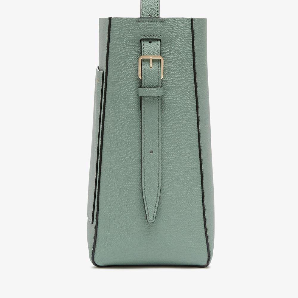 Valextra Borsa a Secchiello Soft Mini | Pelle di vitello Millepunte | Verde Eucalipto | Valextra Prezzo Ridotto