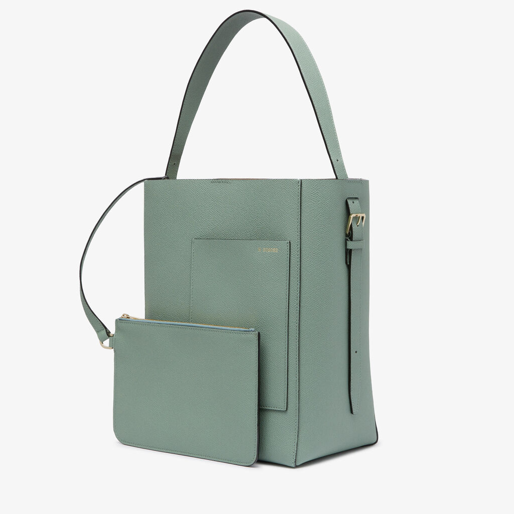 Valextra Borsa a Secchiello Soft Media | Pelle di vitello Millepunte | Verde Eucalipto | Valextra Sottocosto
