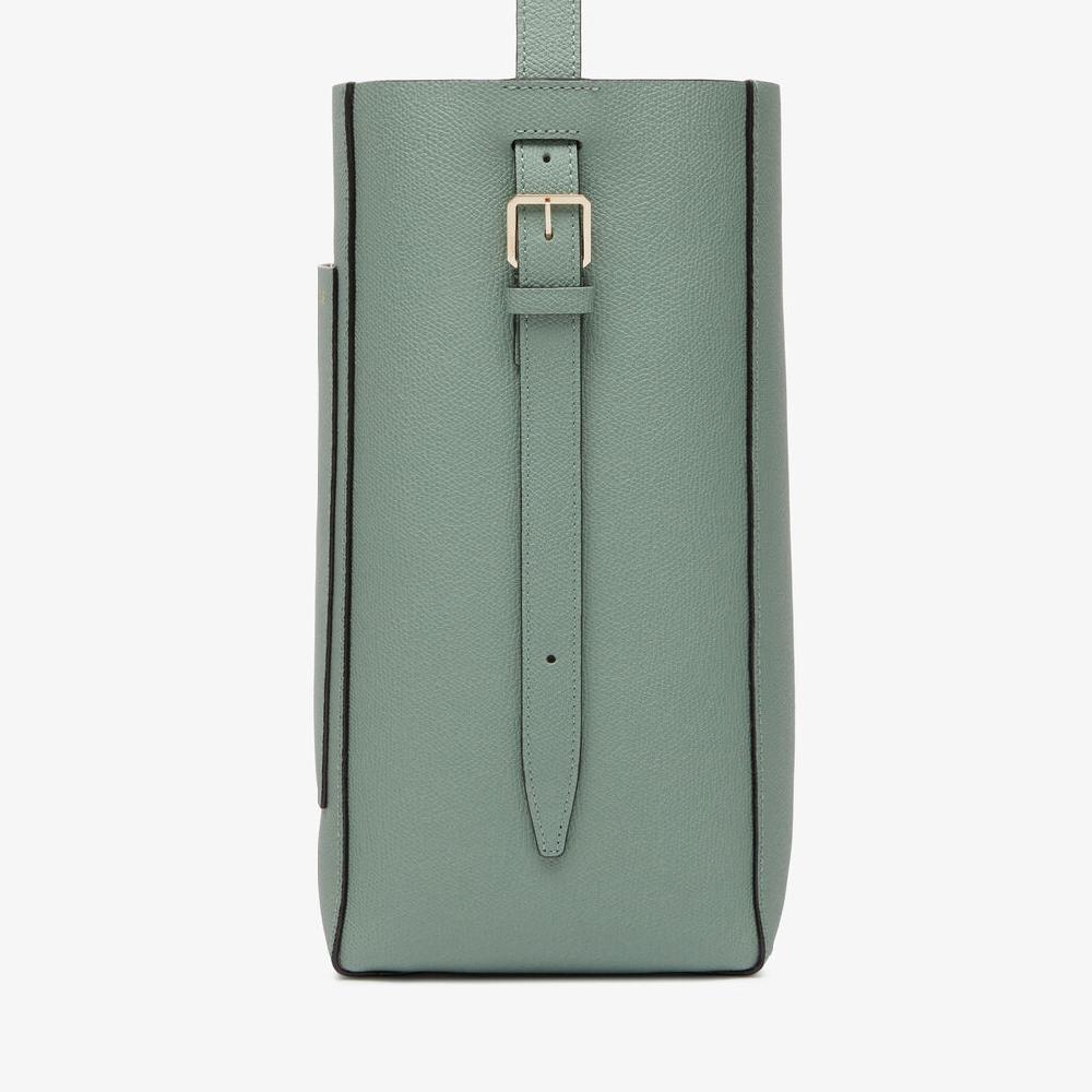 Valextra Borsa a Secchiello Soft Media | Pelle di vitello Millepunte | Verde Eucalipto | Valextra Sottocosto