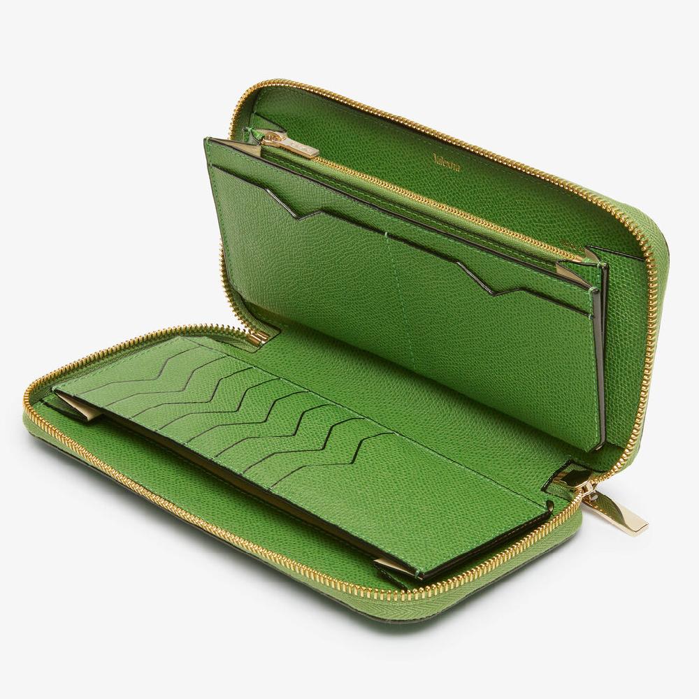 Valextra Portafoglio da Donna di Lusso in Pelle Verde | Valextra Zip Around Saldi