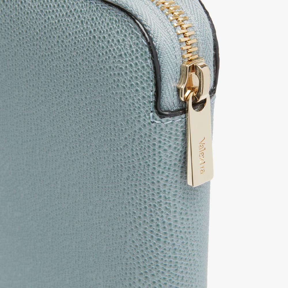Valextra Portafoglio da Donna di Lusso in Pelle Azzurra | Valextra Zip Around Vendita Calda
