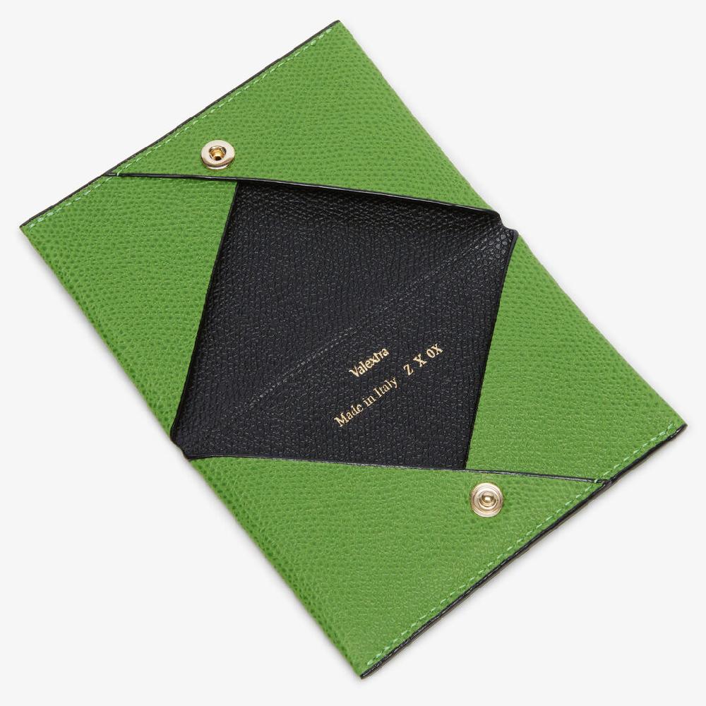 Valextra Porta carte con Bottone di Lusso in Pelle Verde e Nera | Valextra Vendita Economica