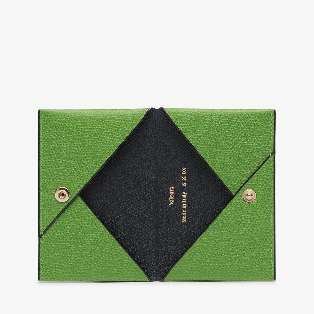 Valextra Porta carte con Bottone di Lusso in Pelle Verde e Nera | Valextra Vendita Economica