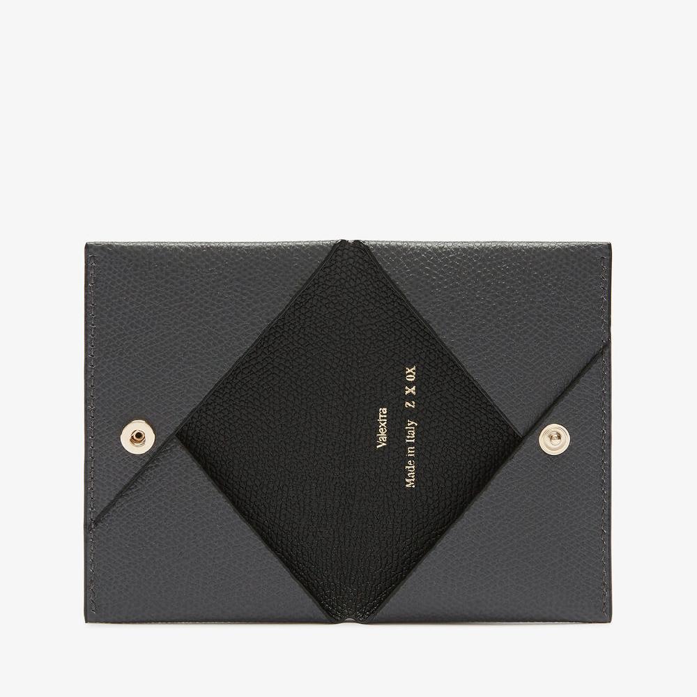 Valextra Porta carte da Uomo di Lusso in Pelle Grigia e Nera | Valextra Saldi Di Fabbrica