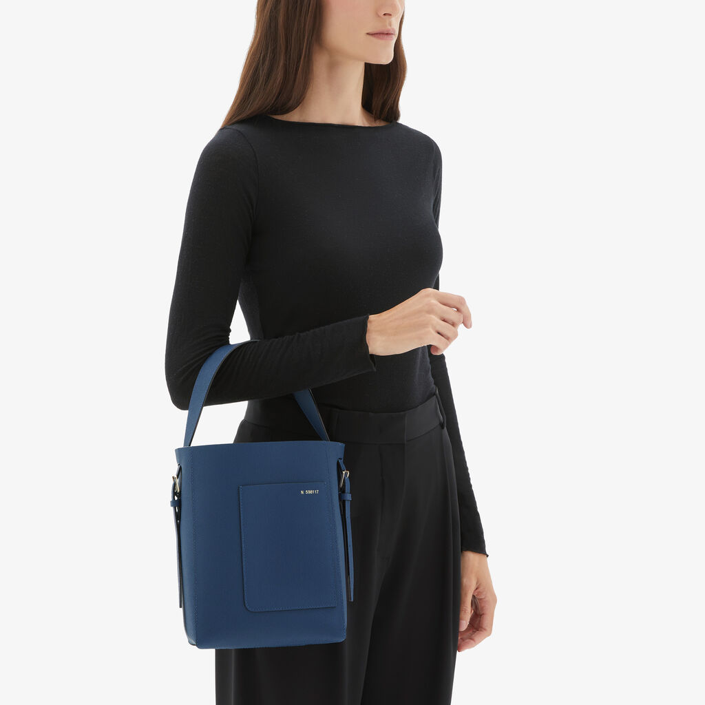 Valextra Borsa a secchiello da Donna in Pelle Blu Zaffiro | Valextra Soft Moda