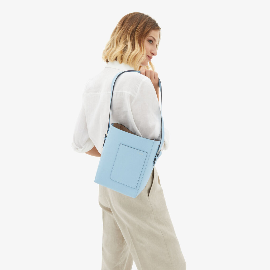 Valextra Borsa a secchiello da Donna Mini in Pelle Blu | Valextra Soft 2025