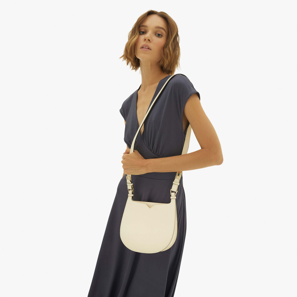 Valextra Borsa a spalla Mini in Pelle Bianca | Valextra Hobo Italy