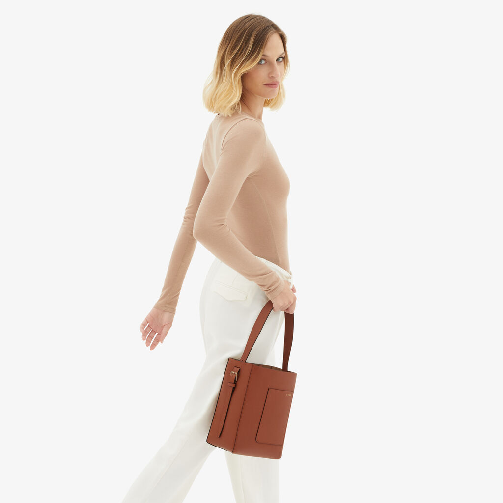 Valextra Borsa a secchiello da Donna Mini in Pelle Marrone | Valextra Soft Negozi Online