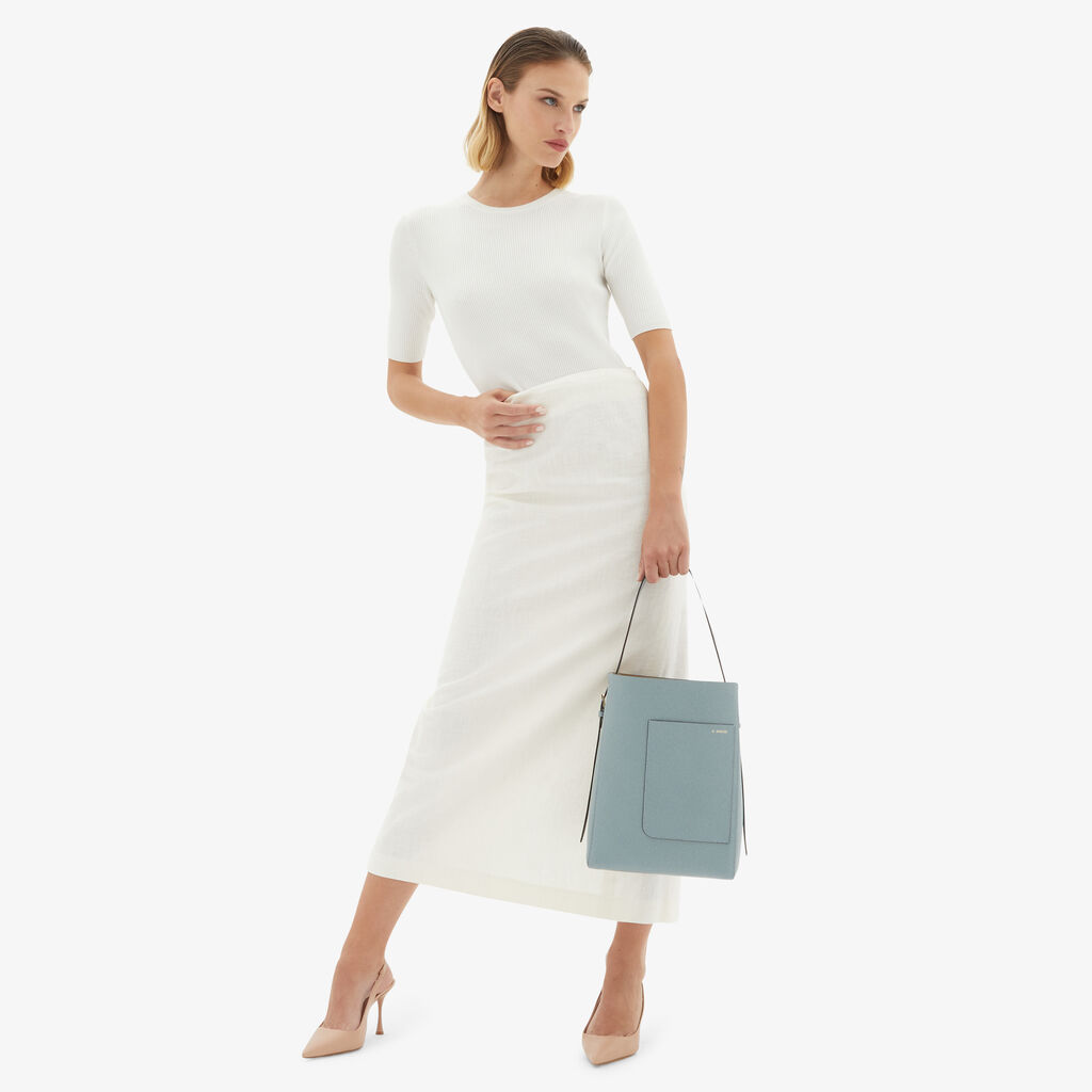 Valextra Borsa a secchiello da Donna in Pelle Azzurra | Valextra Soft Prezzo Ridotto