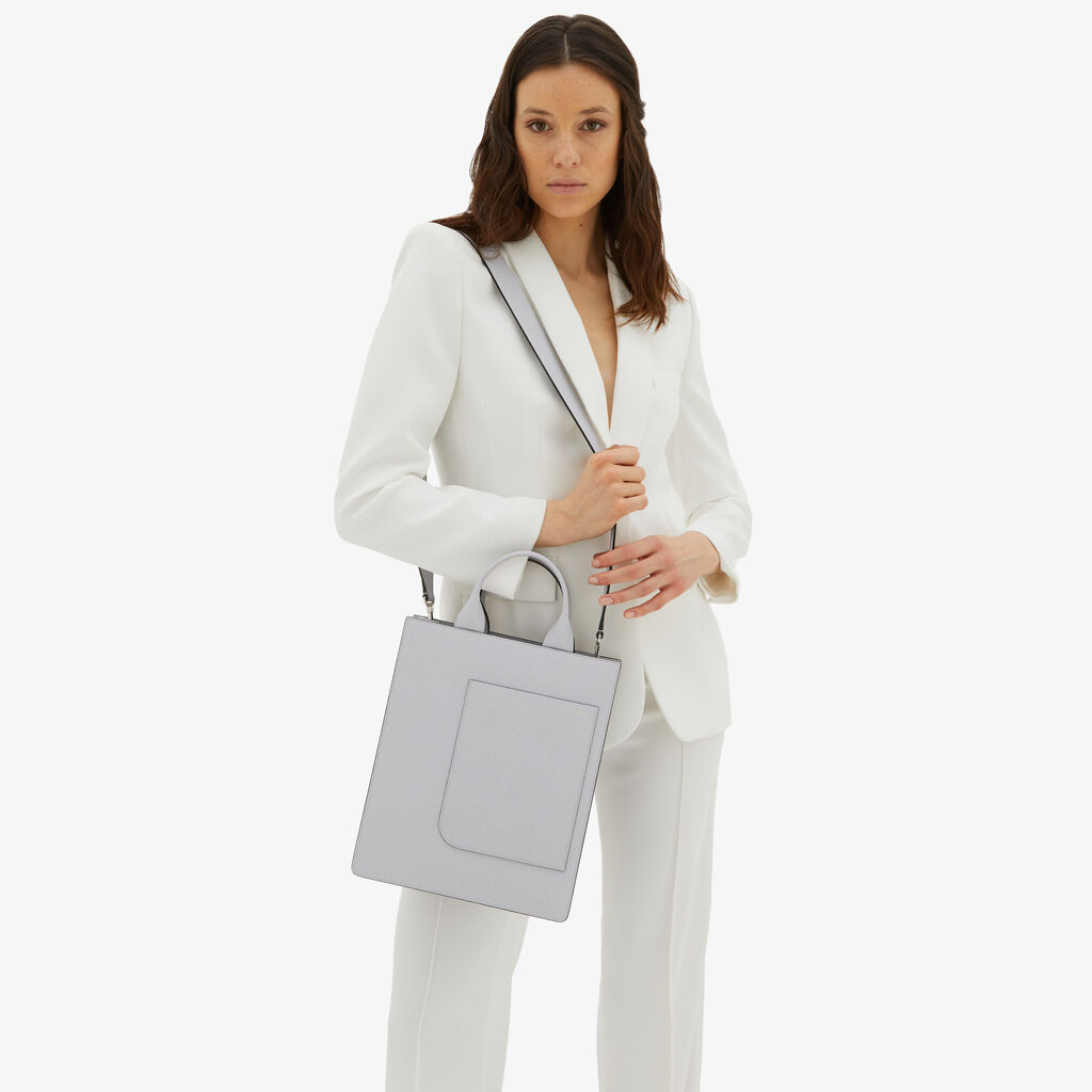 Valextra Borsa Mini in Pelle Grigia con tasca esterna | Valextra Boxy Novità