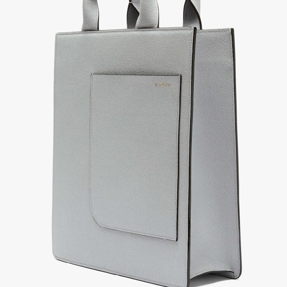 Valextra Borsa Mini in Pelle Grigia con tasca esterna | Valextra Boxy Novità