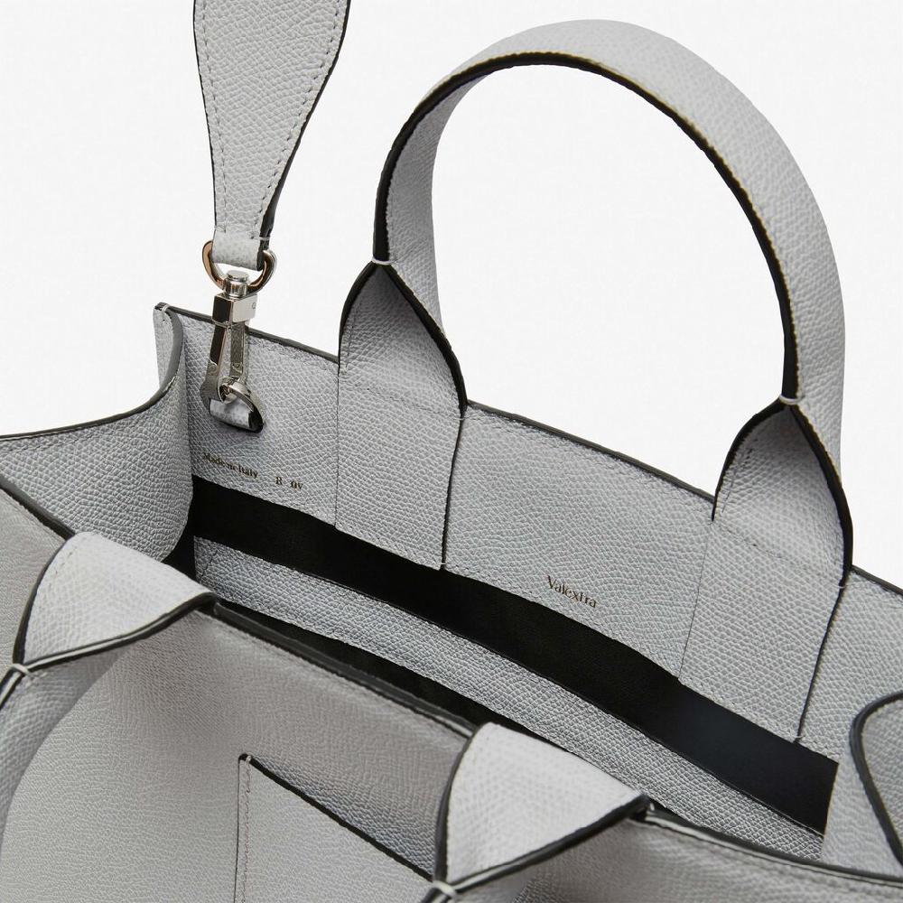 Valextra Borsa Mini in Pelle Grigia con tasca esterna | Valextra Boxy Novità