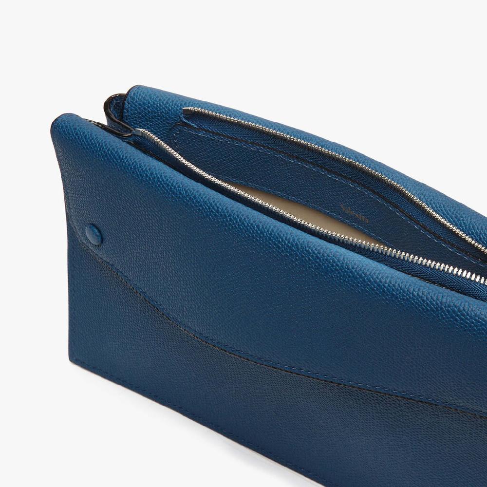 Valextra Borsa a tracolla da Uomo Mini in Pelle Blu | Valextra Pocket Nuova