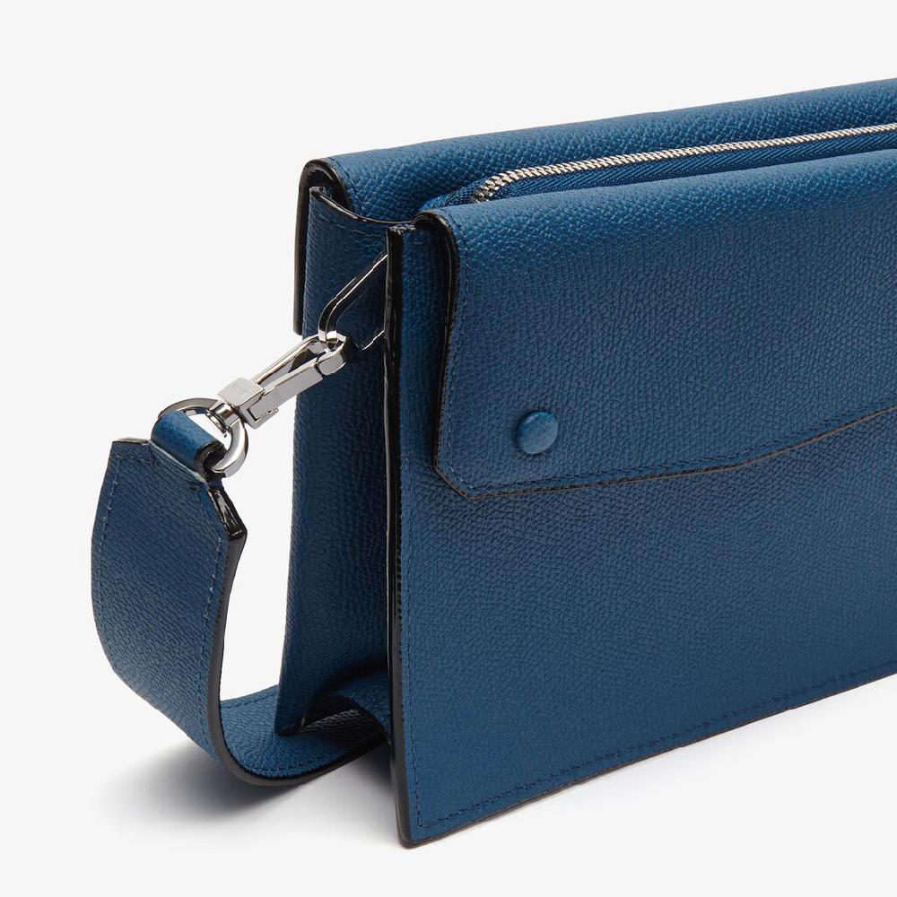 Valextra Borsa a tracolla da Uomo Mini in Pelle Blu | Valextra Pocket Nuova