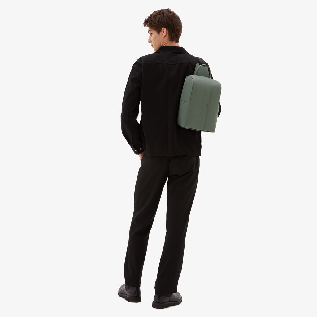 Valextra Zaino da Uomo in Pelle Verde di Lusso | Valextra V-Line Italy