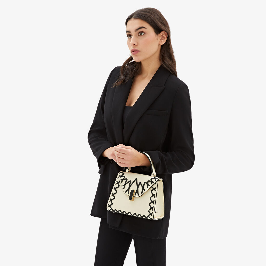 Valextra Borsa a mano Donna in Pelle Bianca con filo Nero | Valextra Iside Affare Del Giorno