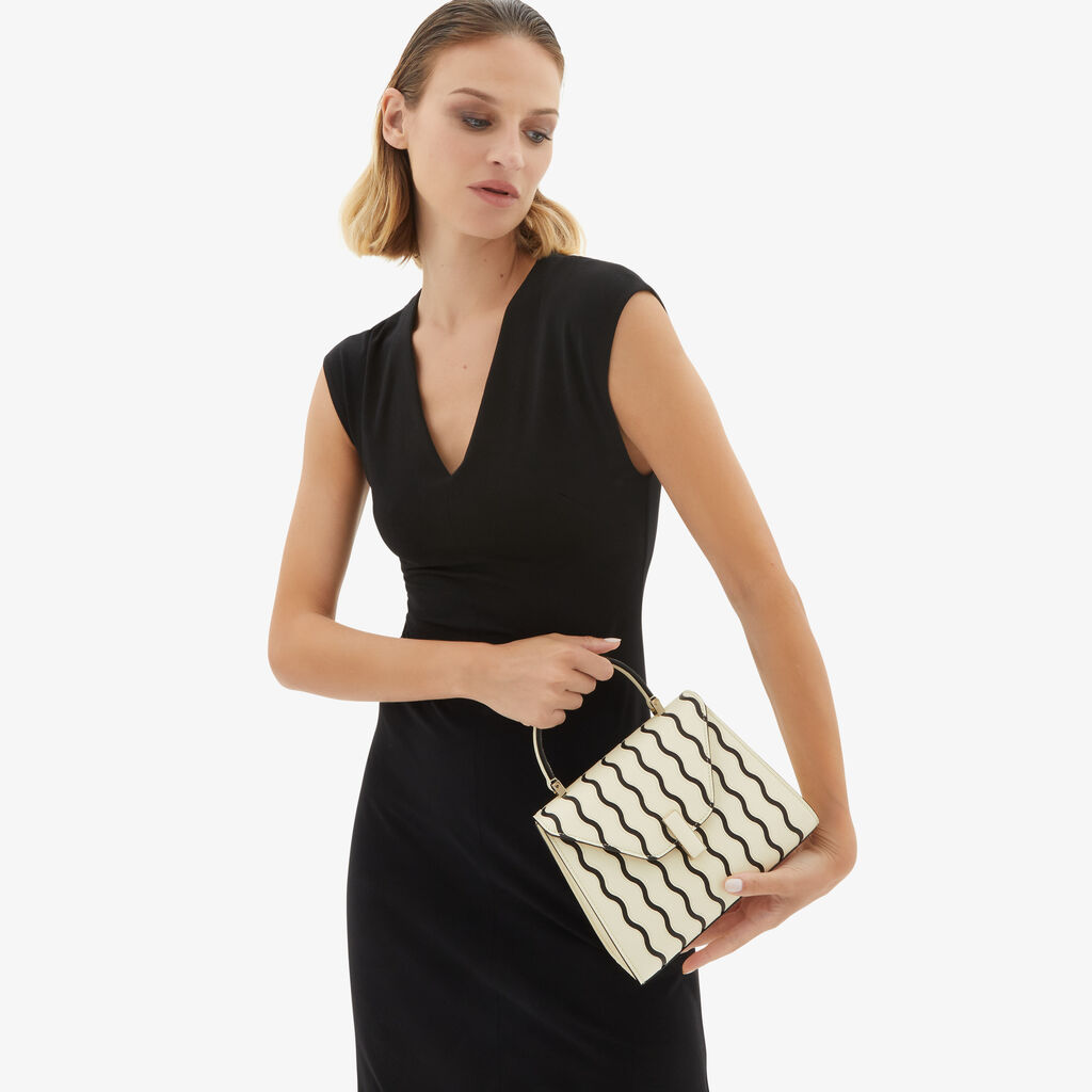 Valextra Borsa a mano Donna Mini in Pelle Bianca e Nera | Valextra Iside Sottocosto