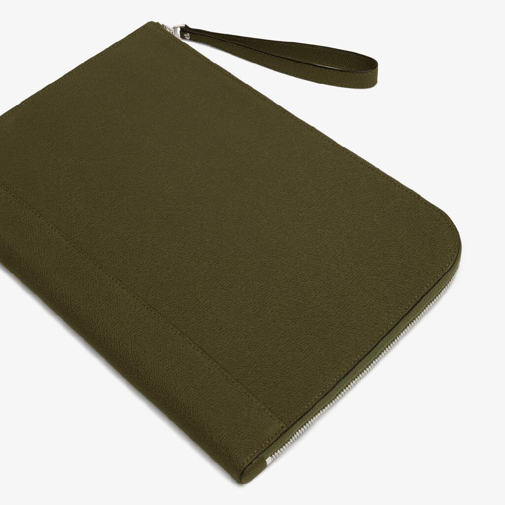 Valextra Portfolio da Uomo in Pelle Verde Militare | Valextra My Logo Convenienza
