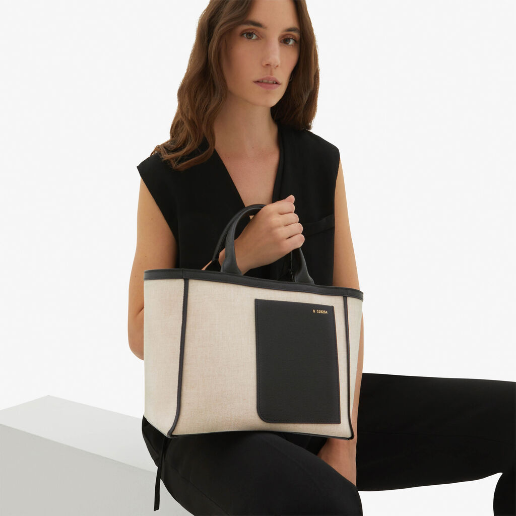 Valextra Shopping bag in canvas Mini in Tela Marrone | Valextra Qualità Garantita