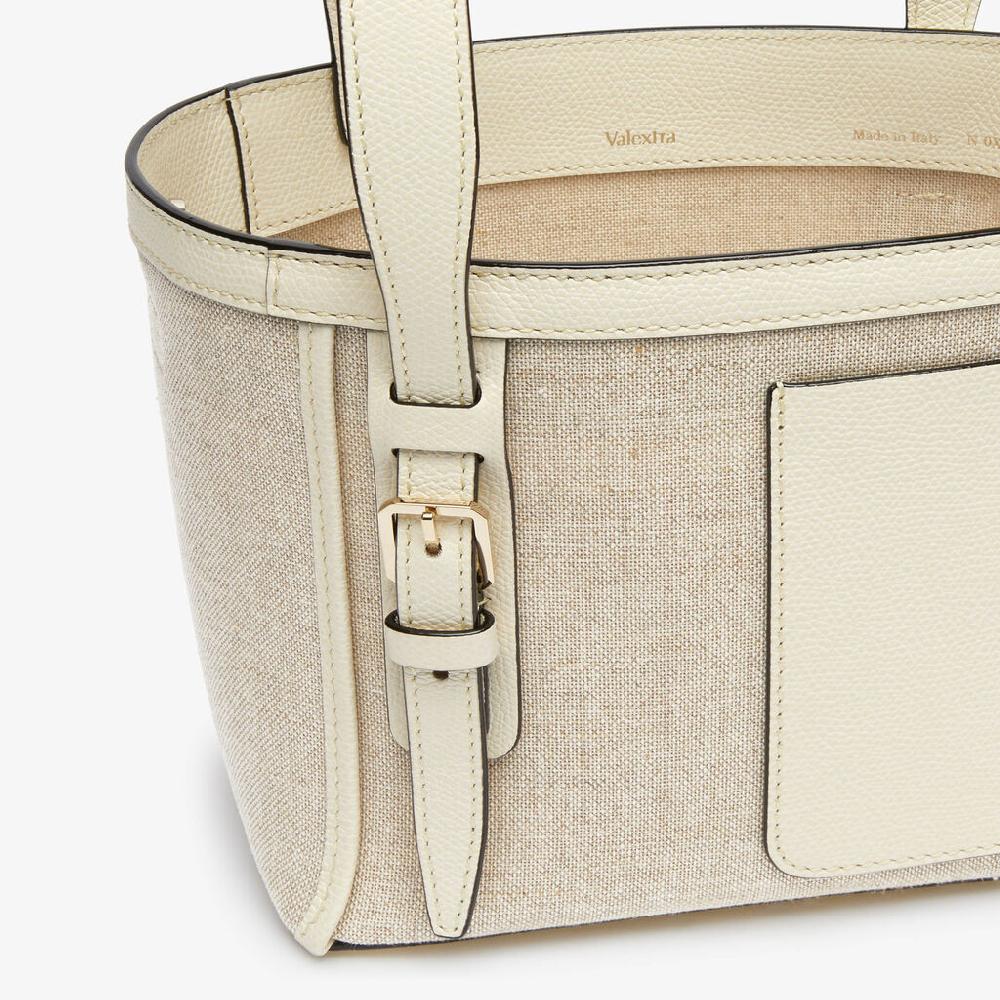 Valextra Borsa a secchiello Donna in Tela Bianca e Beige | Valextra Soft Promozione Limitata