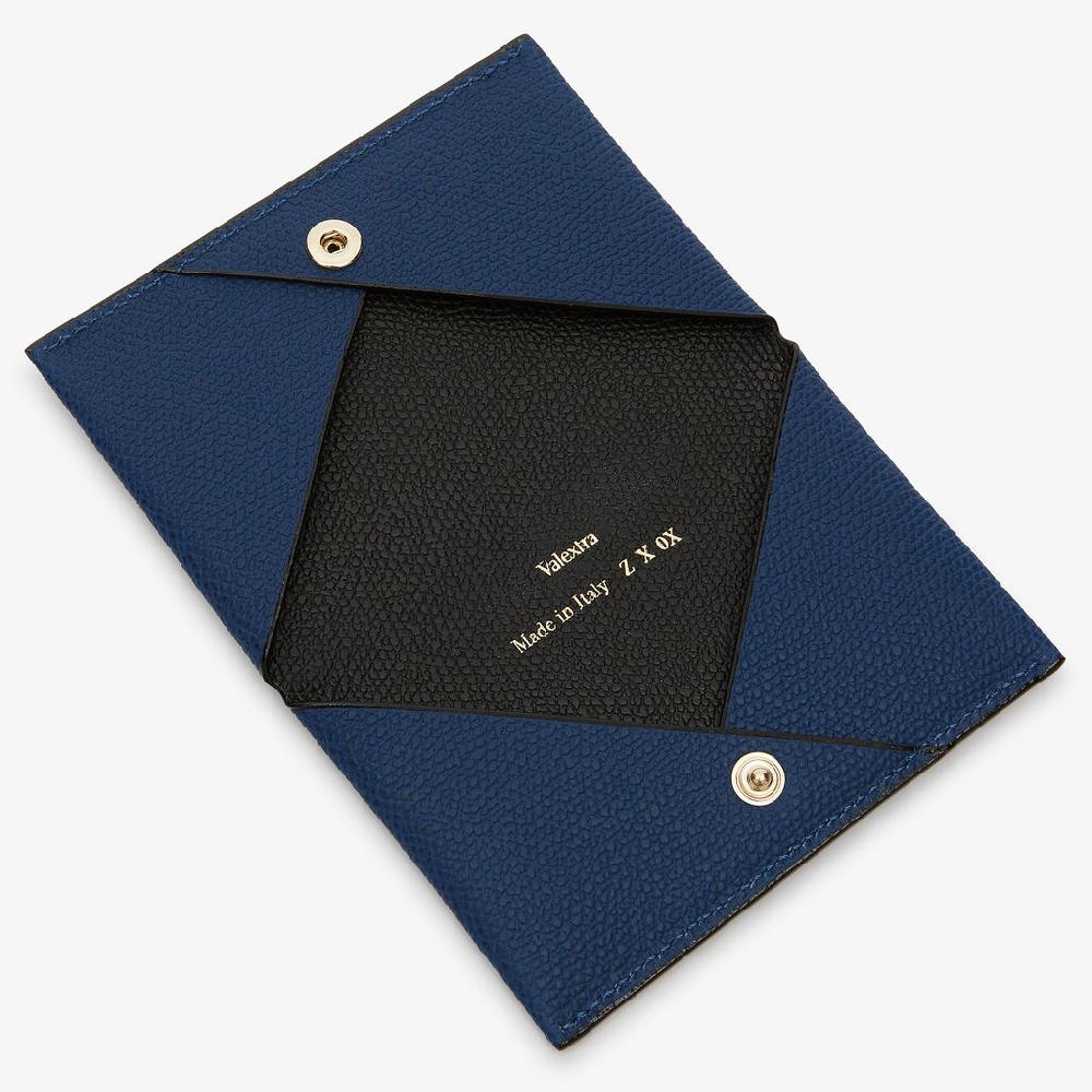 Valextra Porta carte da Donna in Pelle Blu Zaffiro e Nera | Valextra Novità