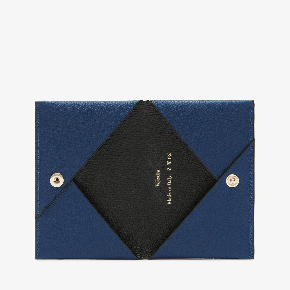 Valextra Porta carte da Donna in Pelle Blu Zaffiro e Nera | Valextra Novità
