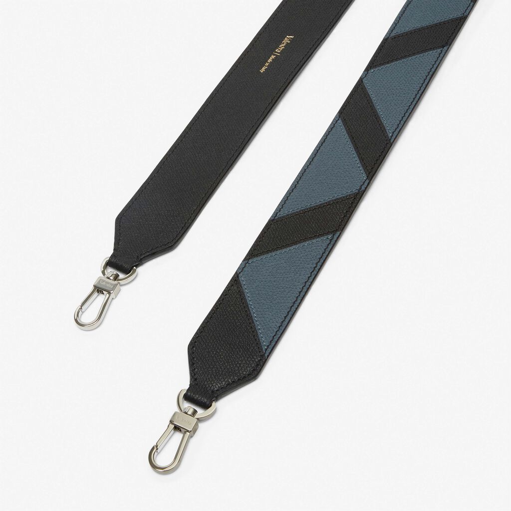 Valextra Tracolla Intarsia in Pelle Grigia e Nera con ganci | Valextra Vendita Calda