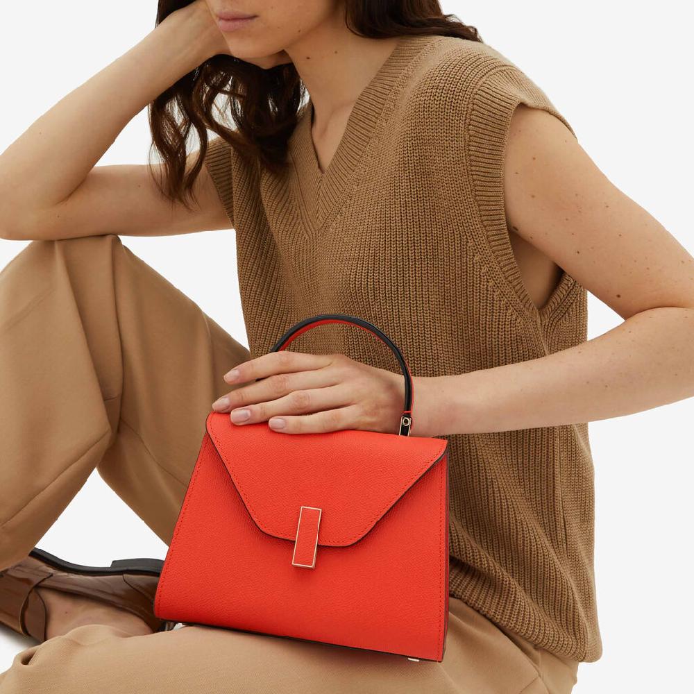 Valextra Borsa a mano Mini in Pelle Rossa Papavero | Valextra Iside In Saldo