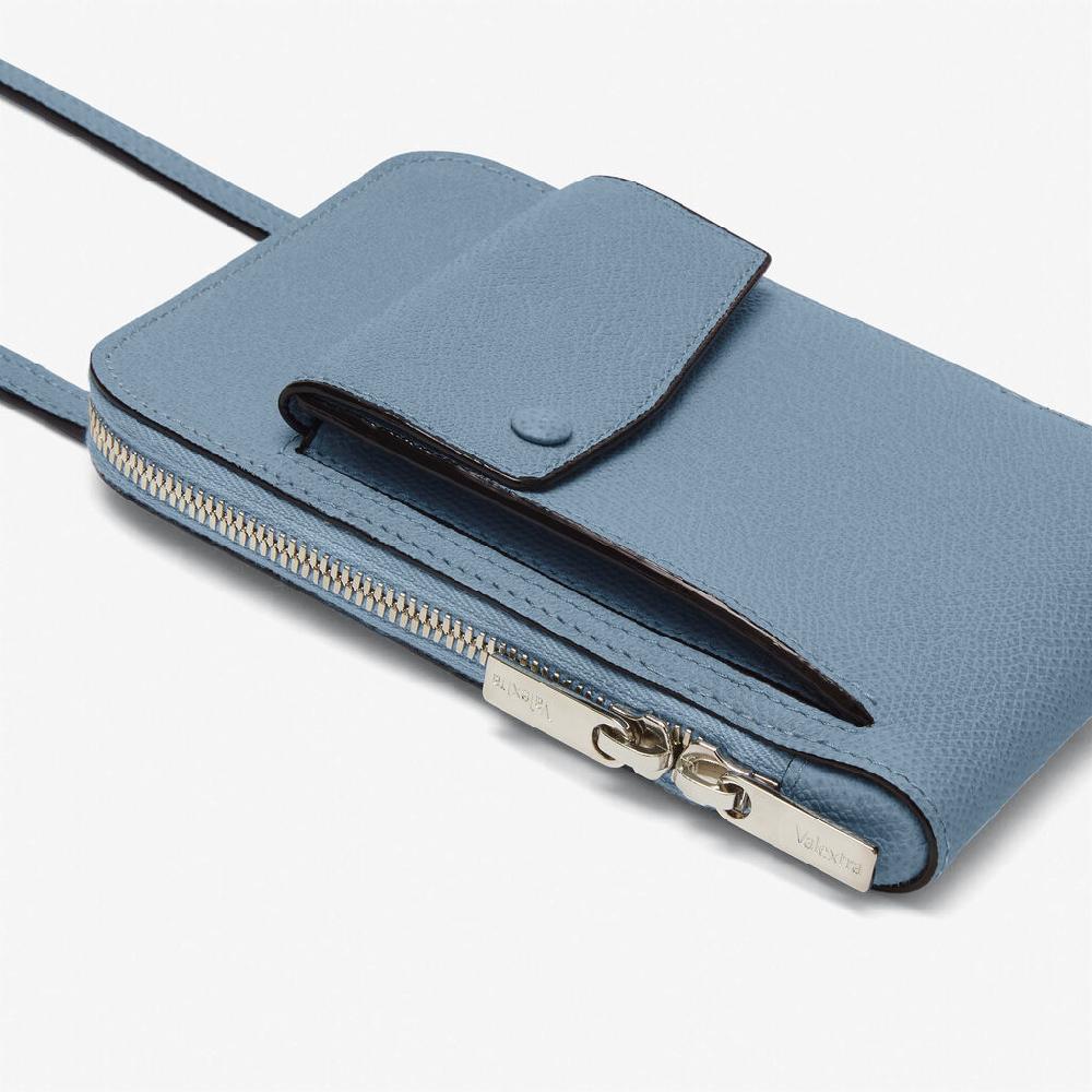 Valextra Porta telefono in Pelle Azzurra con tracolla | Valextra Pocket Qualità Garantita