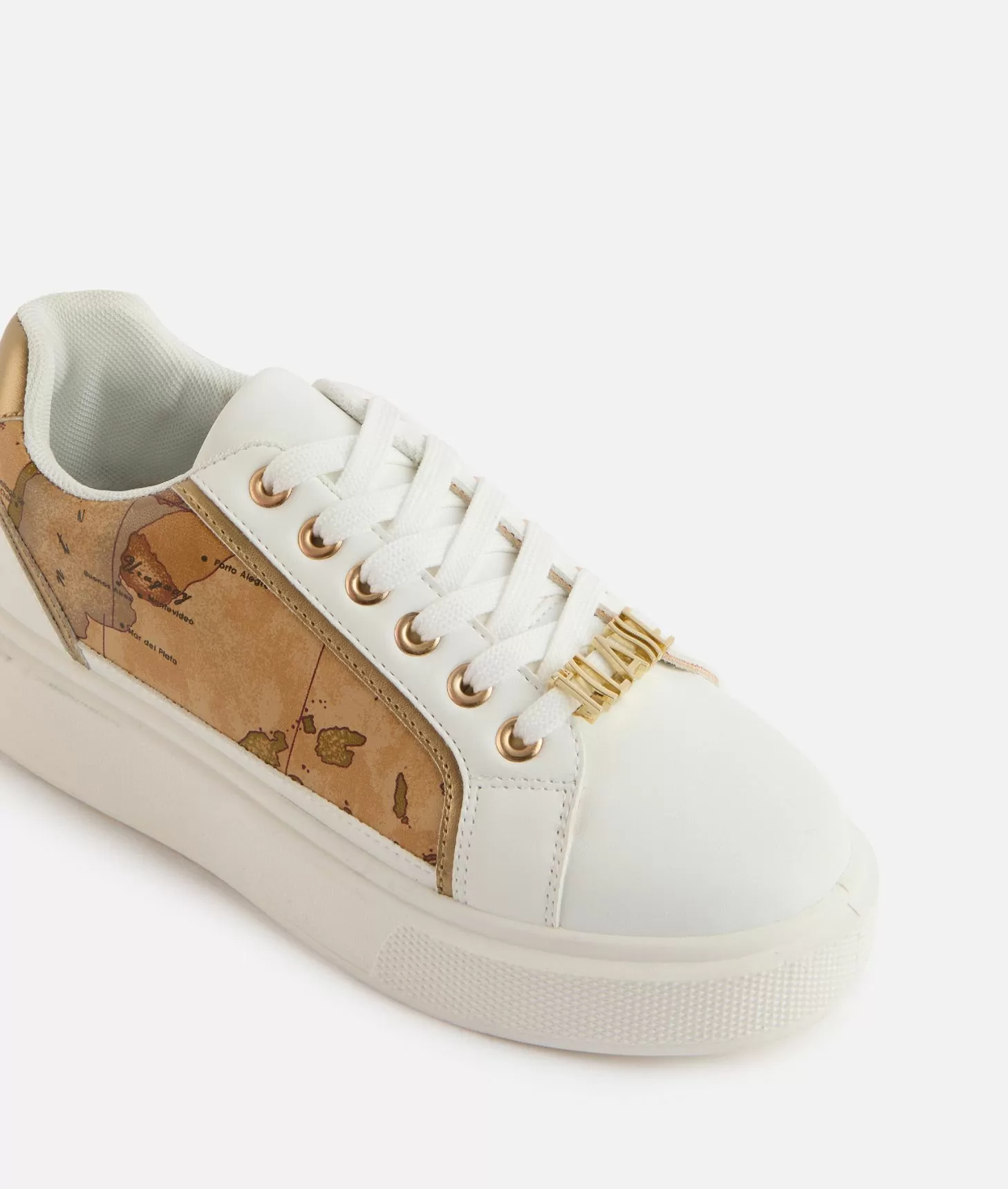 Alviero martini 1a classe Sneakers in eco nappa con passalaccio e inserti Geo Classic Bianche Sconti questo mese