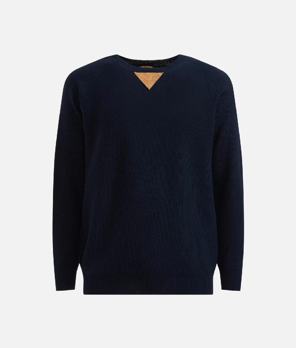 Alviero martini 1a classe Girocollo in filato misto lana con toppe Geo Classic Blu Notte Online