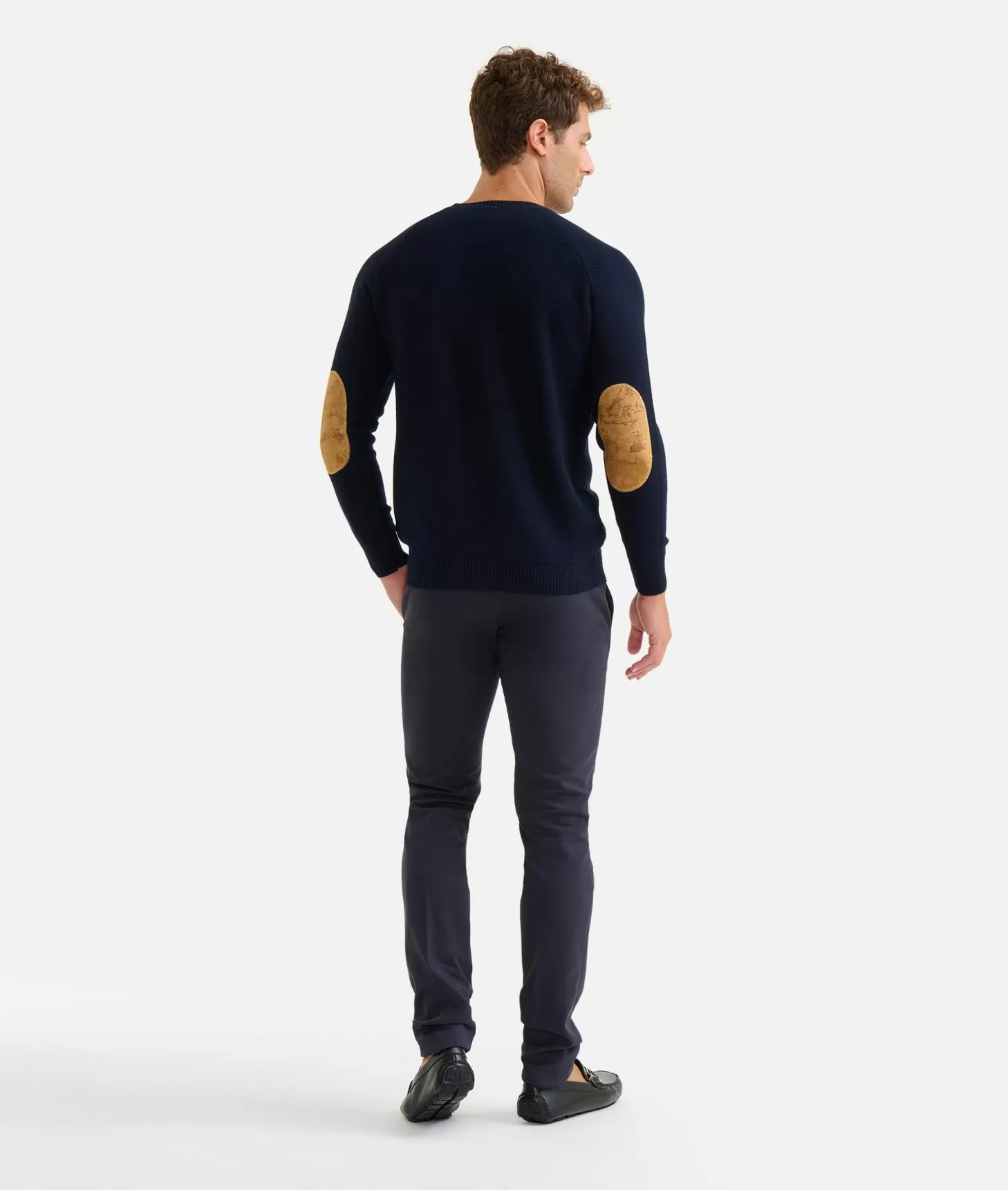Alviero martini 1a classe Girocollo in filato misto lana con toppe Geo Classic Blu Notte Online