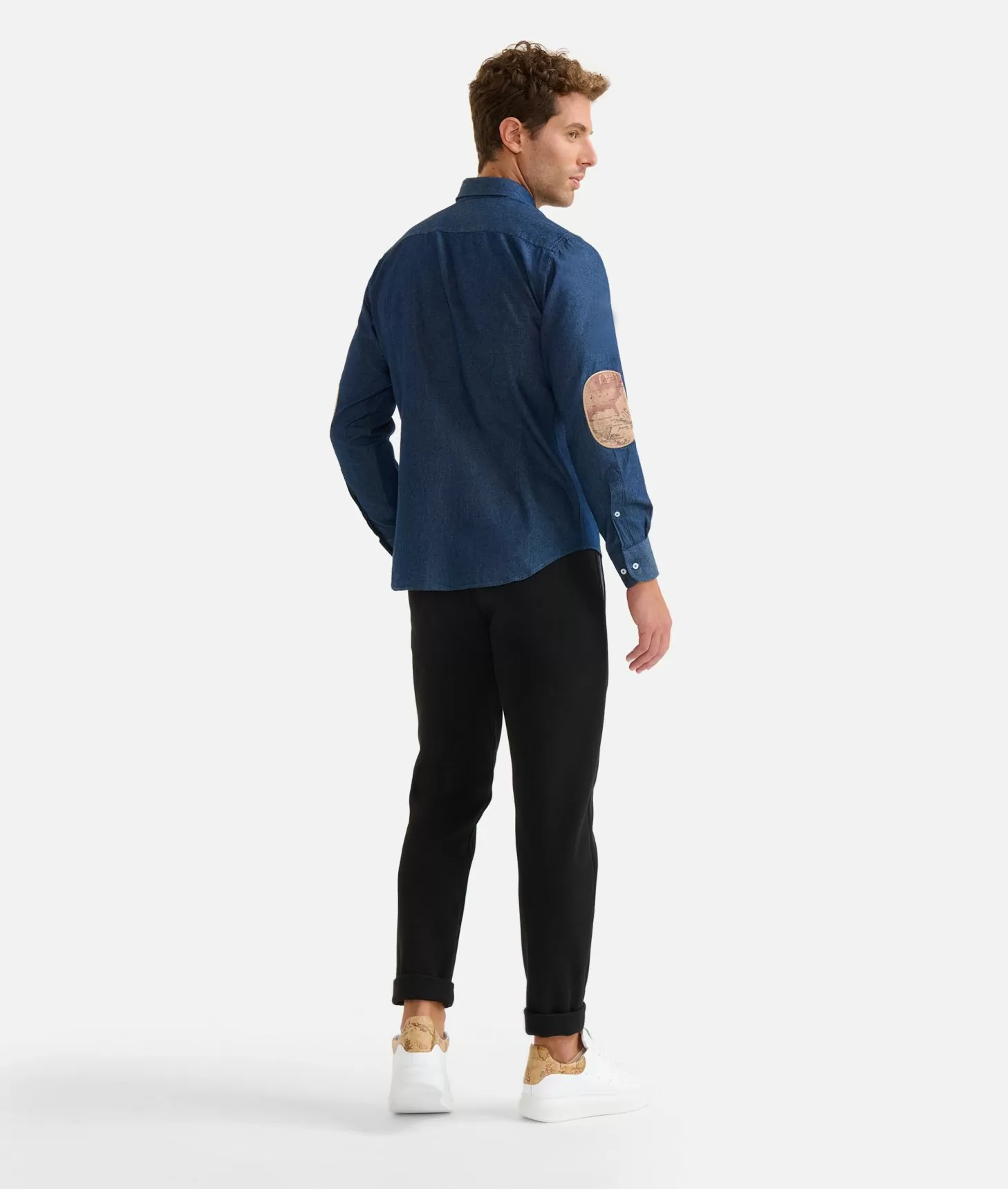 Alviero martini 1a classe Camicia slim in denim leggero con toppe Geo Classic Blu Jeans Scuro 2025