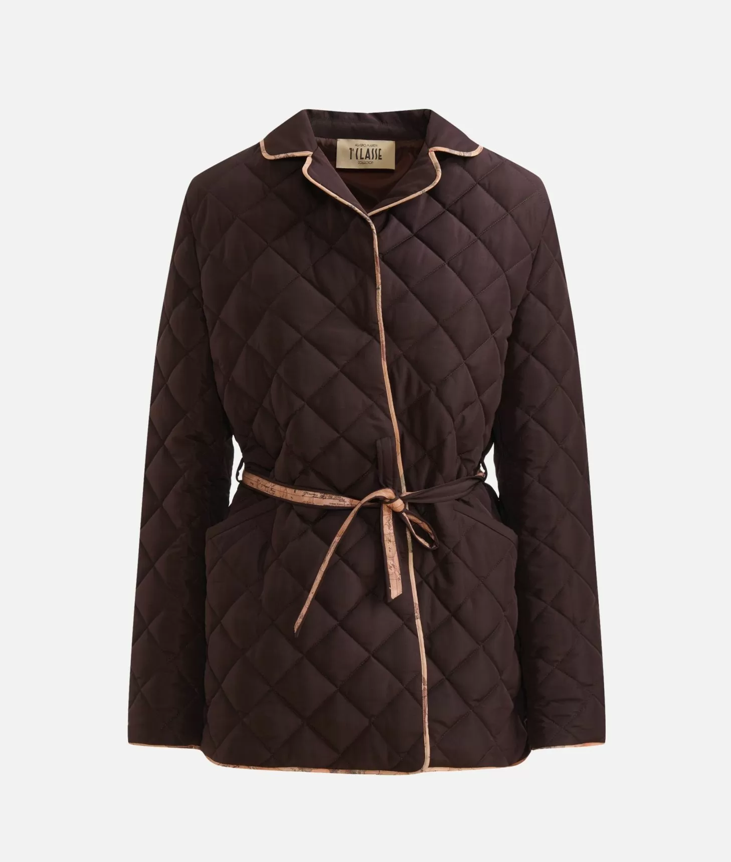 Alviero martini 1a classe Giacca imbottita con cintura in nylon Cioccolato Nuova