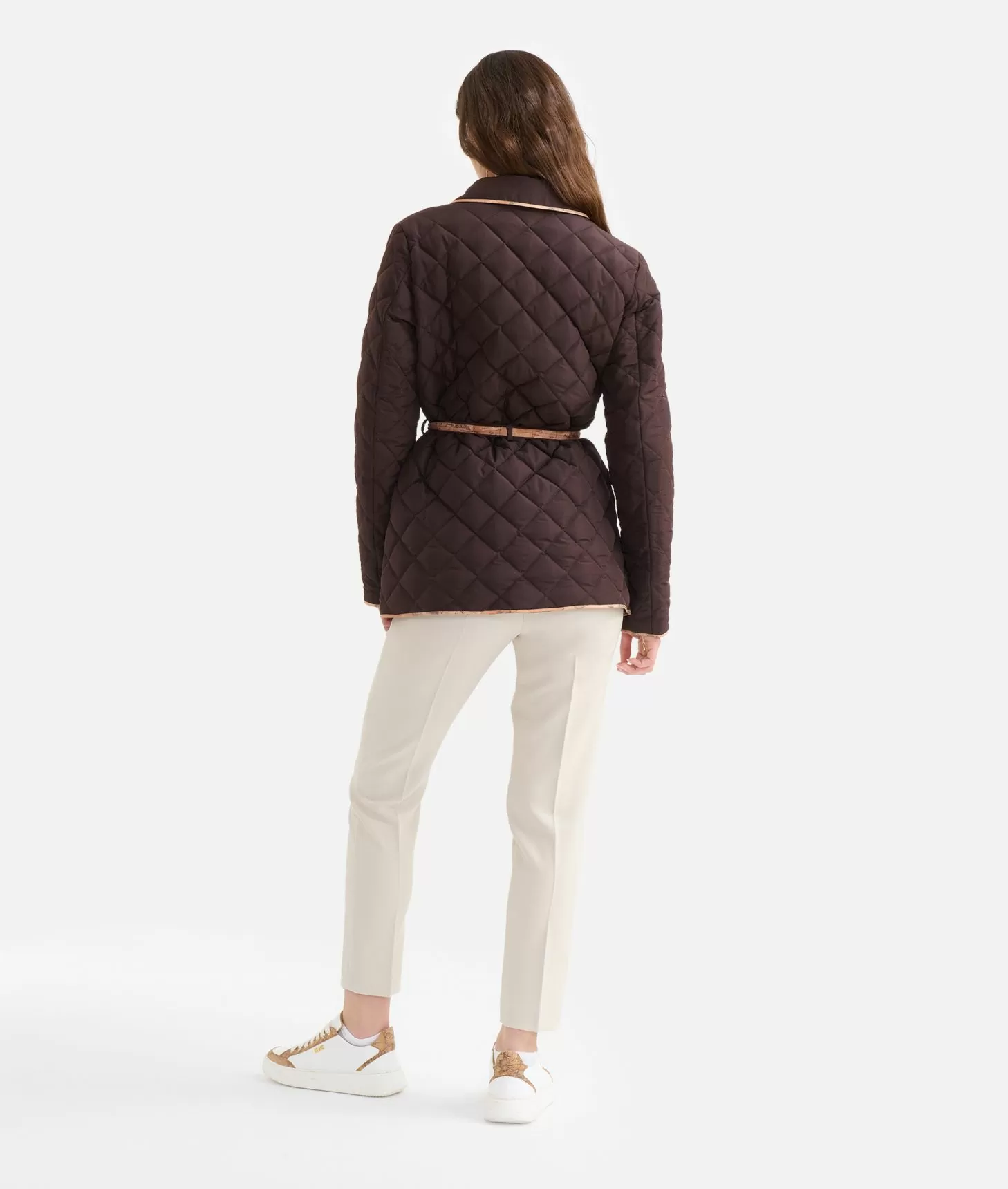 Alviero martini 1a classe Giacca imbottita con cintura in nylon Cioccolato Nuova