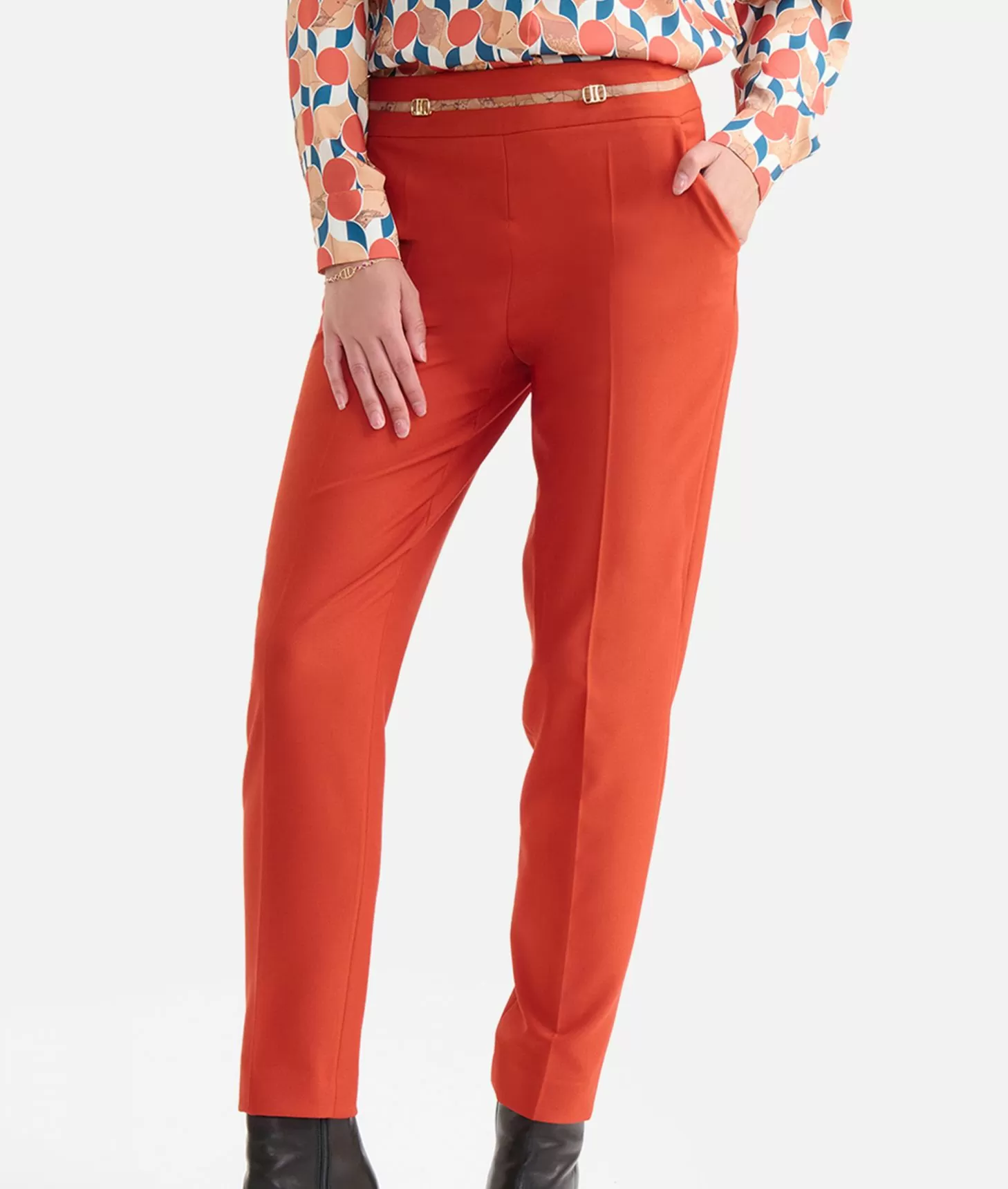 Alviero martini 1a classe Pantaloni in cavallery con fibbiette 1C Mattone Spedizione Gratuita