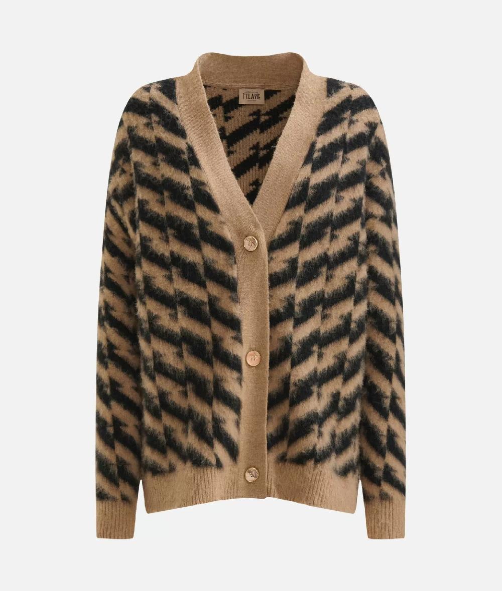 Alviero martini 1a classe Cardigan in filato di lana e viscosa con motivo diagonale Nero Fino Al -60%