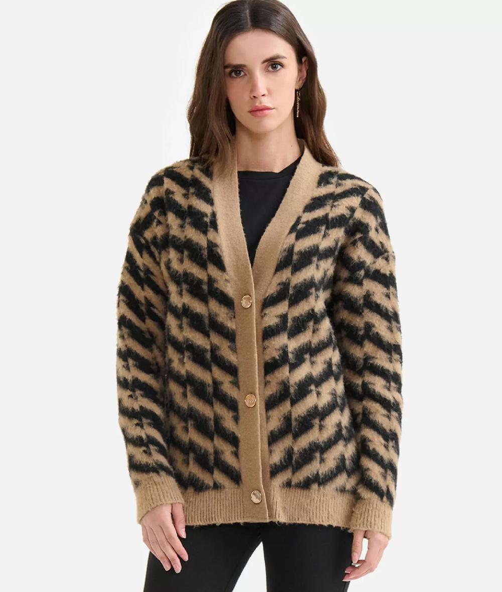 Alviero martini 1a classe Cardigan in filato di lana e viscosa con motivo diagonale Nero Fino Al -60%