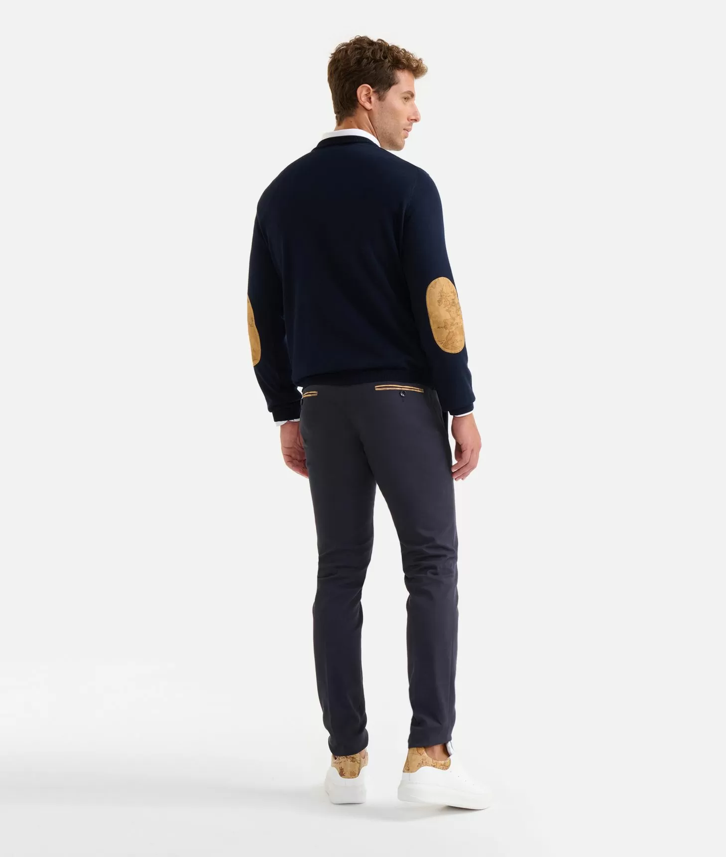 Alviero martini 1a classe Girocollo in filato misto lana con toppe Geo Classic Blu Notte Shopping Online