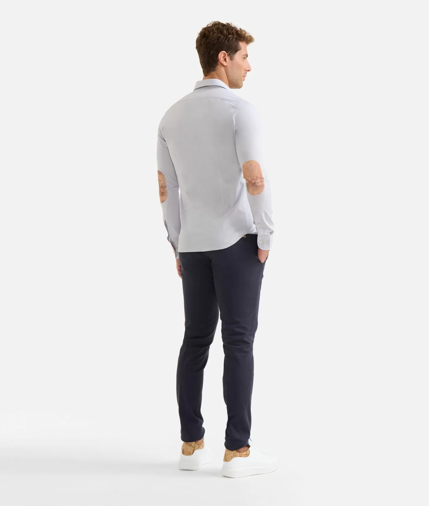 Alviero martini 1a classe Camicia super slim in cotone stretch con toppe Geo Classic Grigio Chiaro Affare Del Giorno