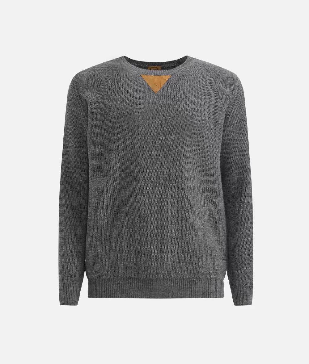 Alviero martini 1a classe Girocollo in filato misto lana con toppe Geo Classic Grigio Vendita