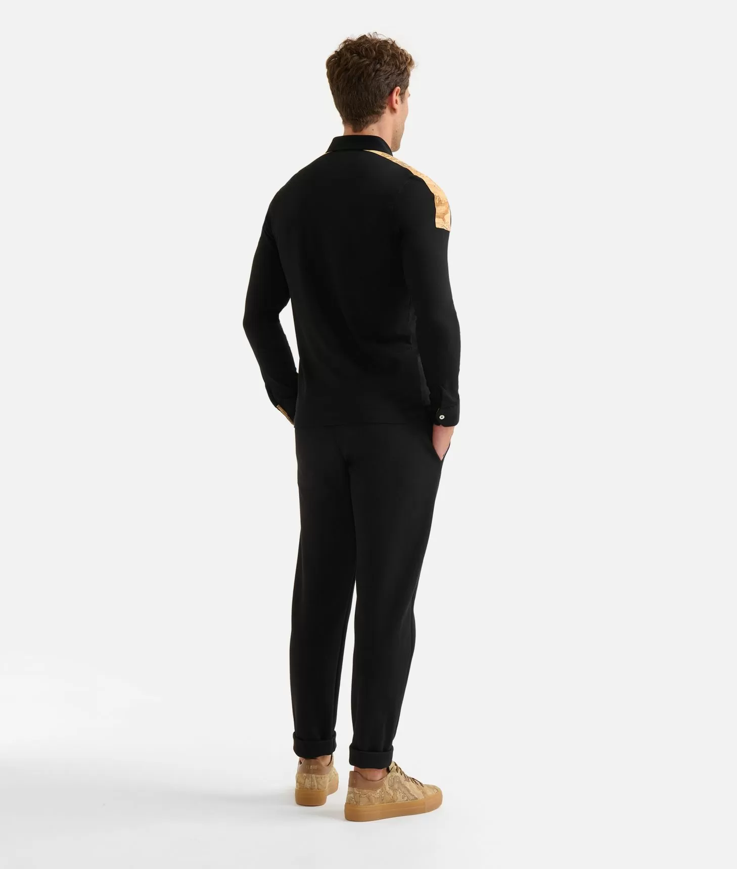 Alviero martini 1a classe Polo a maniche lunghe in cotone stretch Nera Spedizione Gratuita