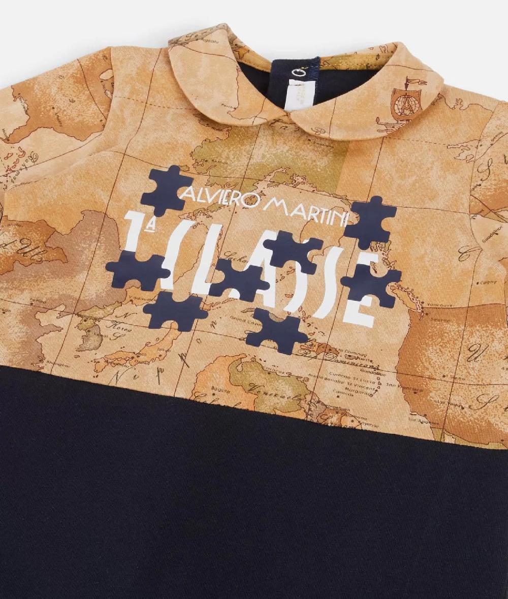 Alviero martini 1a classe Tutina in cotone senza piedini Geo Puzzle Blu Moda