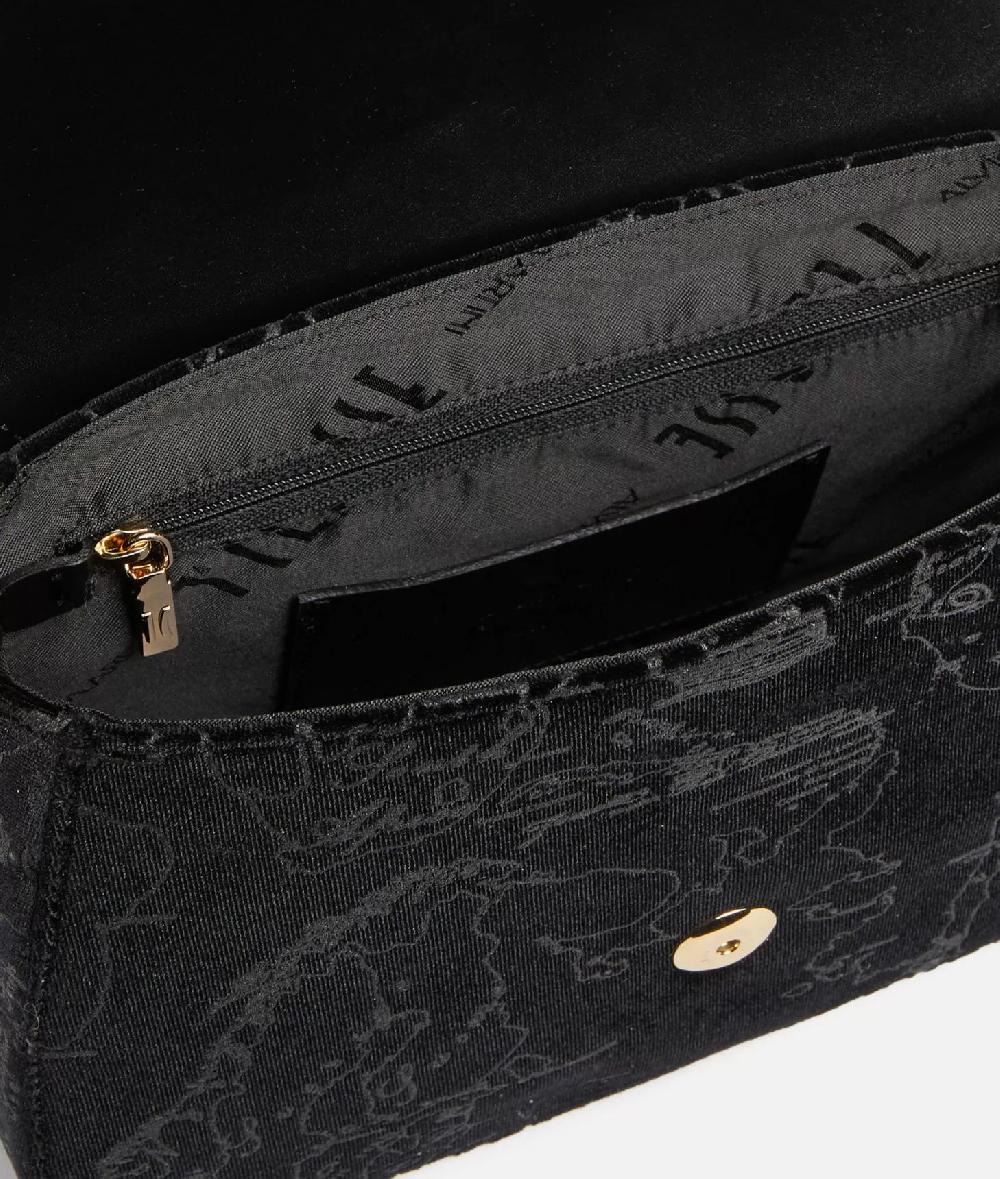 Alviero martini 1a classe Moments Bag tracolla con patta e catena in velluto Geo Filetto Nera In Linea