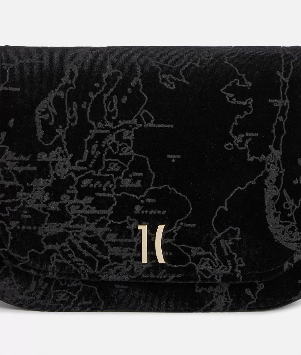 Alviero martini 1a classe Moments Bag tracolla con patta e catena in velluto Geo Filetto Nera In Linea