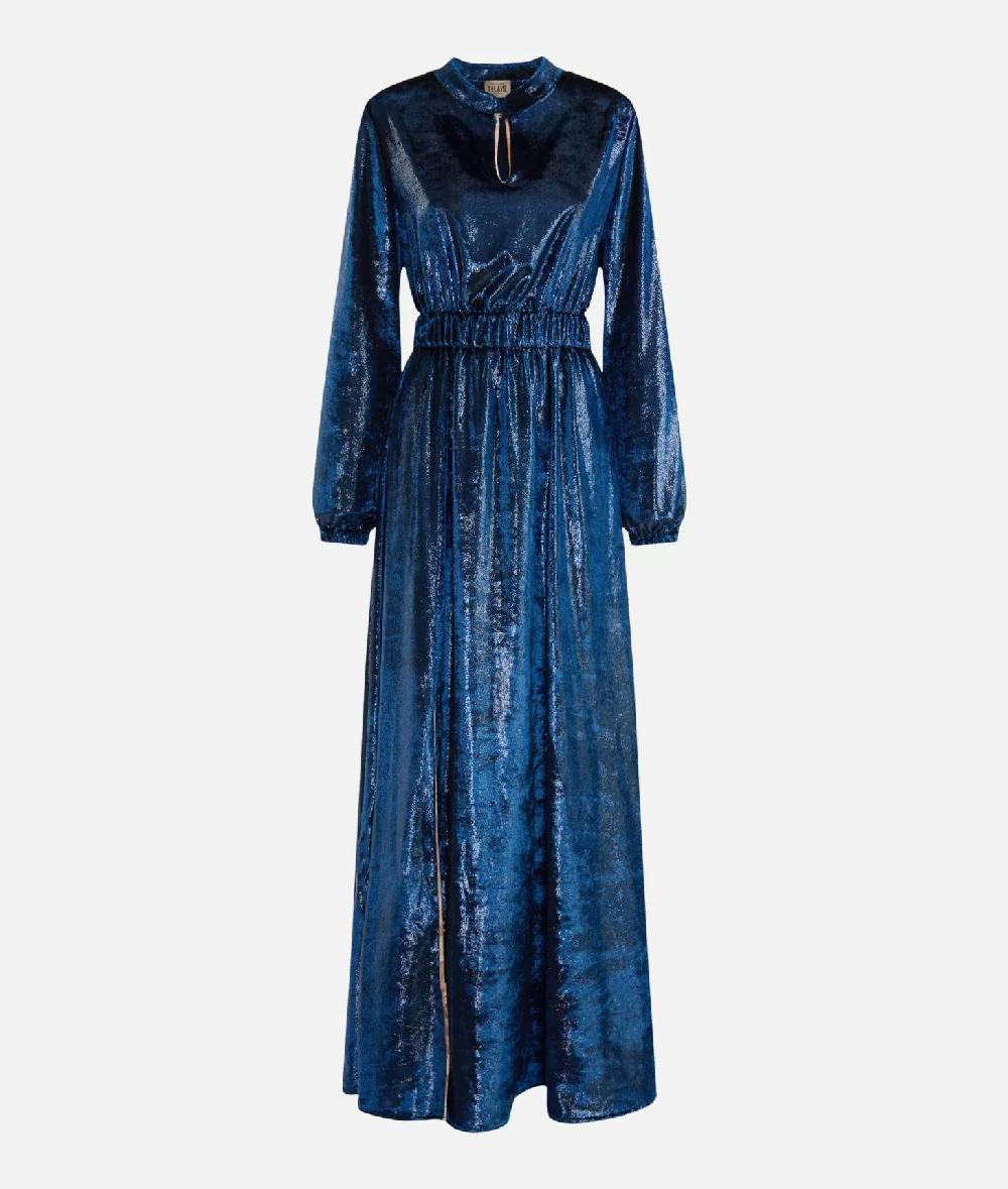 Alviero martini 1a classe Abito lungo in velluto lurex special Blu di Prussia Online