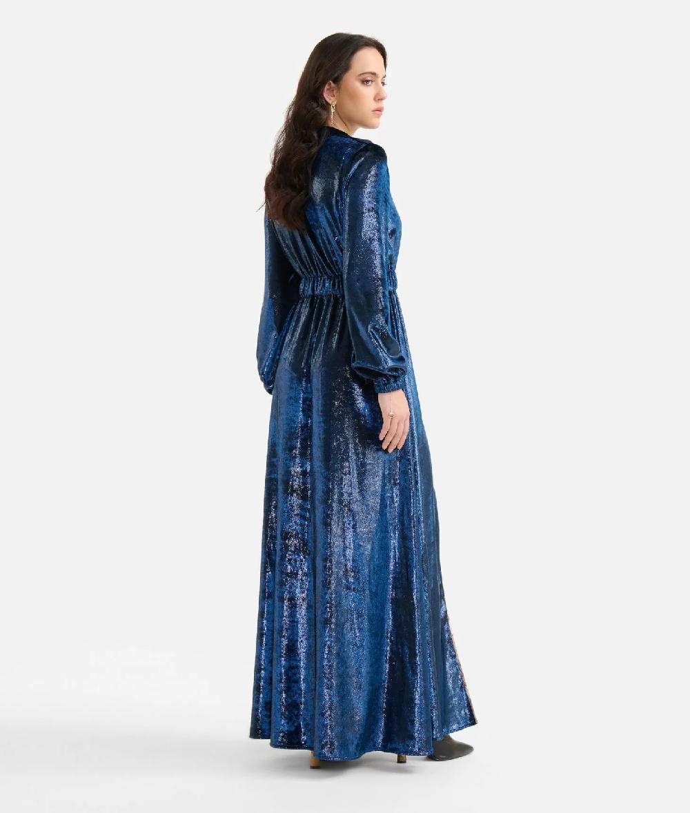 Alviero martini 1a classe Abito lungo in velluto lurex special Blu di Prussia Online