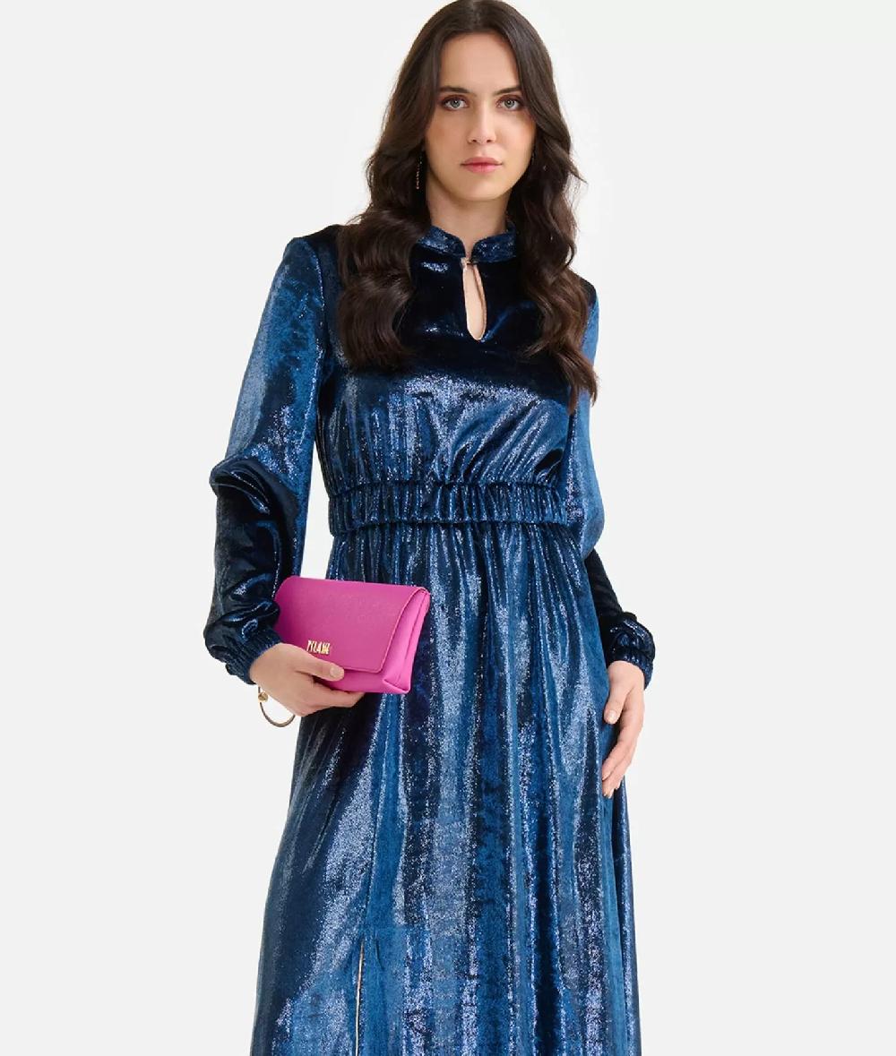 Alviero martini 1a classe Abito lungo in velluto lurex special Blu di Prussia Online